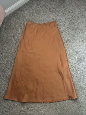 Satin Midi Skirt, Rust